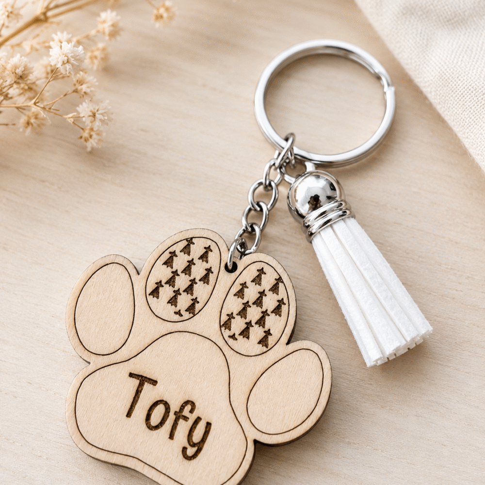 Porte-clé patte de chien hermines