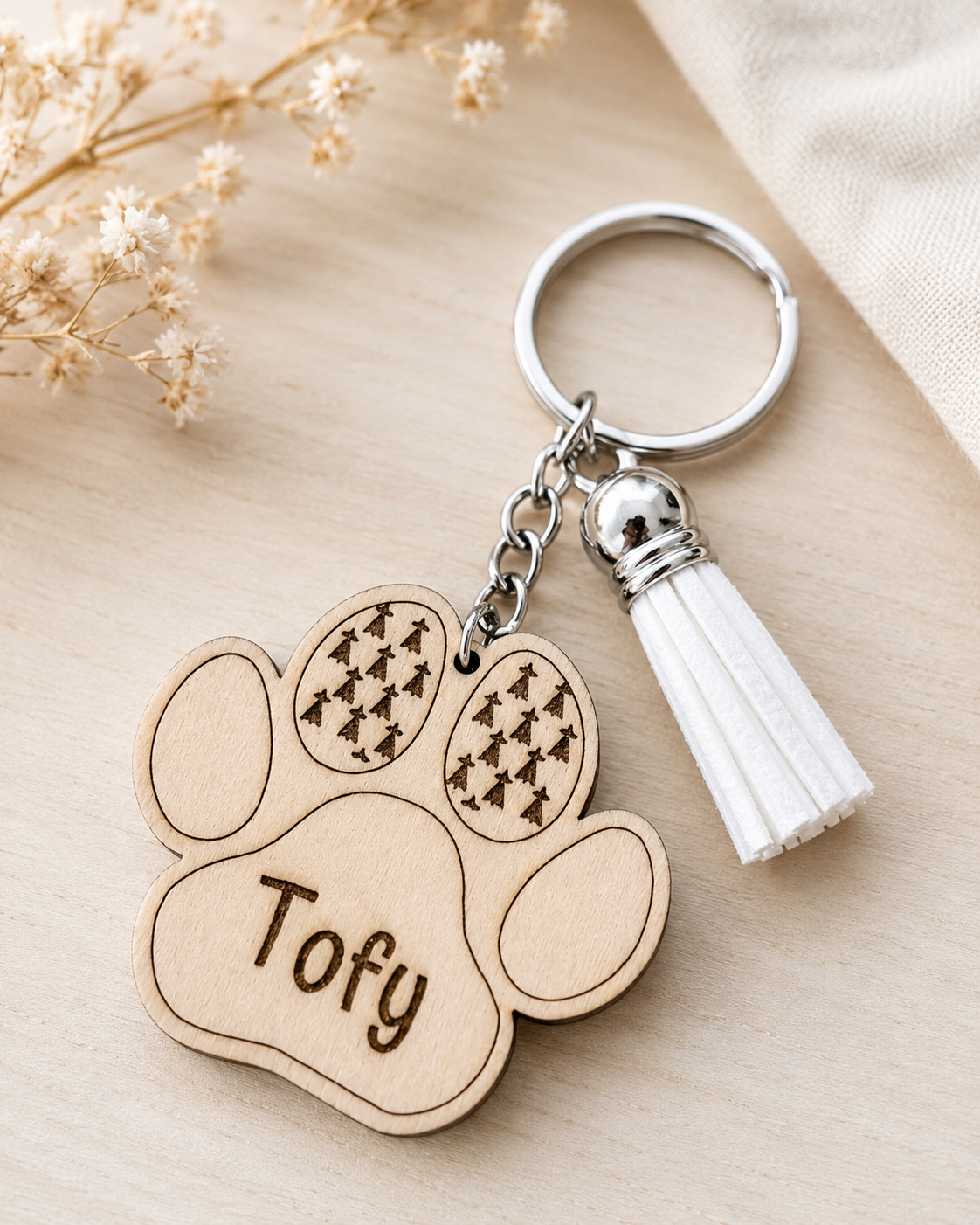 Porte-clé patte de chien hermines